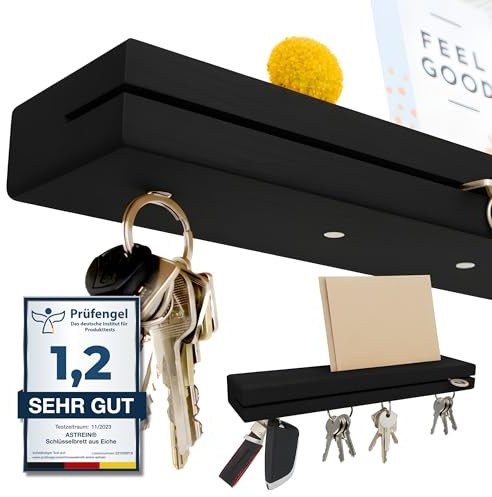 ASTREIN® | Schlüsselbrett schwarz | Magnetisches Schlüsselbrett | Schlüsselboard | Schlüsselhalter mit Ablage | Key Holder | Modern | Schlüsselaufbewahrung | Schlüsselhalter