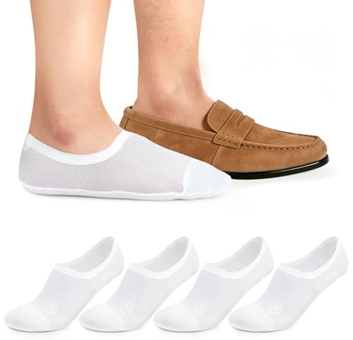 Kiiwah 4 Paires Chaussettes Invisibles Homme en Soie de Glace 39-43, Mesh Socquettes Courtes Respirantes avec Silicone Antidérapant Chaussettes Sport pour Loafers Mocassins Baskets