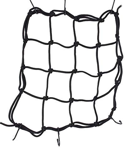 Filet de Rangement de Moto Filet à Bagages avec 6 Crochets de Fixation Elastique Réglables Net Casque 30 x 30cm Corde Emballage Maille (Black)