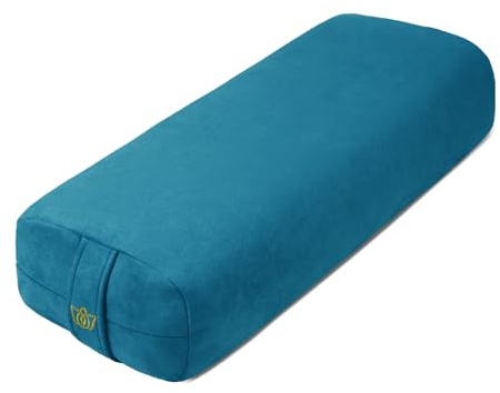 Florensi Yoga Bolster Pillow - Luxurious Velvet Bolster for Restorative Yoga - Large Rectangular Cushion with Carry Handle -Supportive Meditation Cushion-Machine Washable Cover and Carry Handle (Blue)
