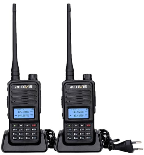 Retevis RT85 Funkgerät, DualBand Walkie Talkie mit Großer Reichweite, 200 Kanäle DTMF LED Alarm, Hochleistungs 1400mAh Wiederaufladbare Funkgeräte für Jagd, Wandern (Schwarz, 2 Stück)