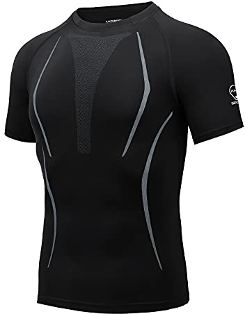 AMZSPORT Kompressionströja för män, kortärmad sportskjorta, snabbtorkande löpartröja, funktionell skjorta, 112011-svart, XXL