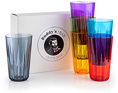 Buddy´s Bar - 5er Set, Hochwertige 0,5 Liter Tritan Kunststoff Trinkbecher, BPA frei, Kristallglas-Optik, bruchfeste Mehrweg-Becher wiederverwendbar und spülmaschinenfest, 500 ml, bunt