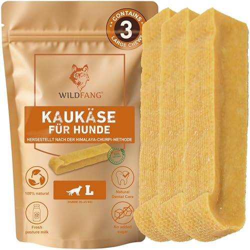 Wildfang® Yak Chews, Grande per Cani 25–45 kg – Snack Dentale, Durezza come il Formaggio Himalayano, Stile Churpi, Premi per Cani e Addestramento Cuccioli, Circa 101 g, Confezione da 3