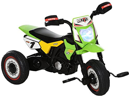 HOMCOM Triciclo per Bambini Stile Moto a Pedali con Luci e Suoni, 3 Ruote Larghe, Età 18-36 Mesi, 71x40x51cm, Verde