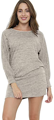 Van Der Rich ® - Tröjklänning, tunika i överdimensionerad stil med fladdermusärmar (Made in Italy) – dam, Beige, L/XL