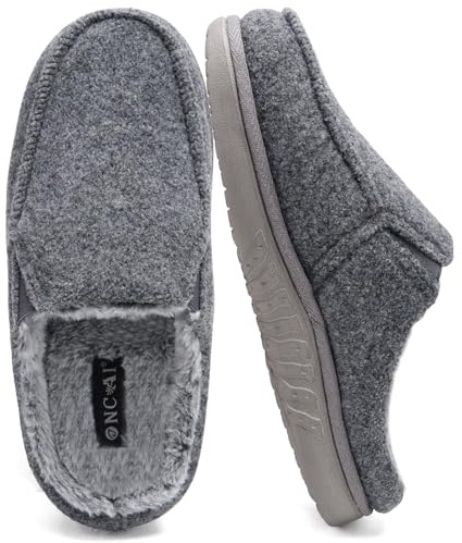 ONCAI Hombre Zapatillas de estar por casa, Mezcla de Lana y Algodón de Espuma de Memoria de Alta Densidad Fieltro Interior y Exterior Suela de Goma Gris Talla 43.5