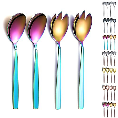 Evanda Ensemble de Couverts à salade arc-en-ciel, ensemble de service de salade en acier inoxydable placage titane arc-en-ciel avec placage noir titane, serveurs à salade, paquet de 4