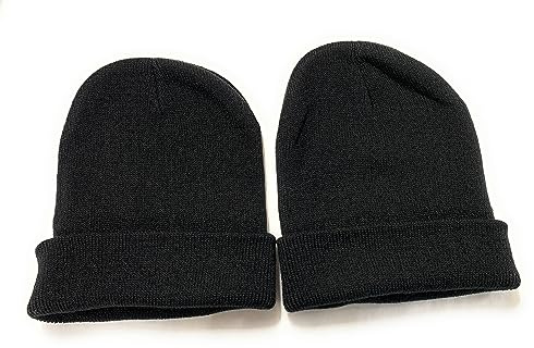 Caprilite 2 x Children's Kids Boys Girls Unisex Winter Knitted Beanie School Hat (Pair) UK (Black)