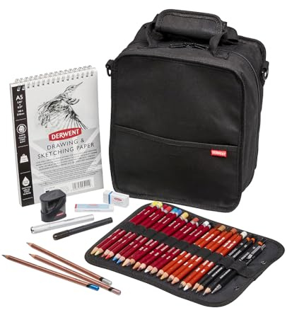 Derwent Tragetasche, Schwarz, A4-Künstlertasche aus Canvas, inkl. Derwent Federmäppchen, für bis zu 132 Stifte, hochwertiges und strapazierfähiges Mal- & Bürozubehör, 2306220