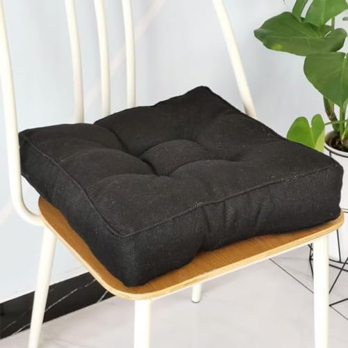 Sitzkissen Stuhlkissen 50x50x9cm für Indoor und Outdoor aus Baumwolle Dicke Polsterung Steppkissen/Bodenkissen, Stuhl Sitzpolster Passt für Haus, Garten, Büro und Autositze,Schwarz