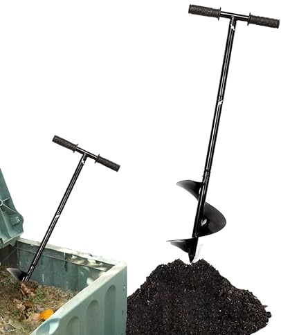 Outil de tournage de compost - Barre tournante de compost - 84,8 cm - Aérateur de compost manuel - Outil de mélange pour bac à compost extérieur - Accessoires de compostage (noir, 84,8 cm)