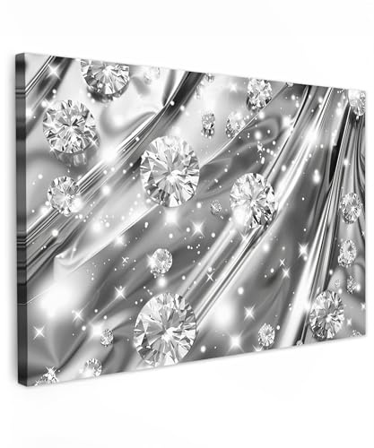 MuchoWow© Leinwand Groß 120x80 cm XXL Deko Schlafzimmer Aesthetic Leinwandbilder Wohnzimmer Gemälde Foto Geschenk Living Room Decoration Abstrakt - Diamant - Luxus - Modern - Silber