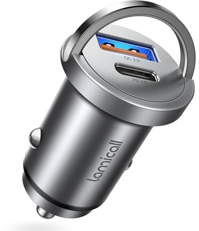 Lamicall 2×45W Zigarettenanzünder USB C Auto Ladegerät - [2024 Super Mini Ganzmetall] 24V/12V USB Adapter Auto mit 45W USB C& USB A Schnellladegerät, PD&QC3.0 KFZ Ladegerät für iPhone 16/15/14