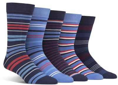 Spairs Men's Bamboo Socks, Striped, Bright & Colourful Designs, Soft, Breathable, Comfortable, Crew Length, Value Multipack of 5 Pairs, Size 7-11 Dark Navy/Blue