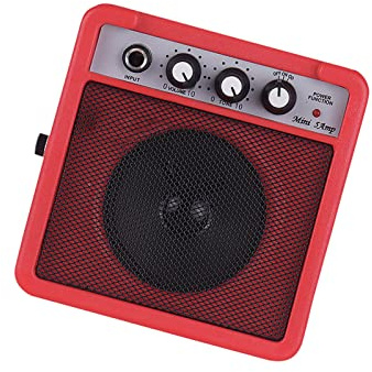 5W Portabel Minigitarrförstärkare 5 * 2,4 * 4,9 Tums Gitarrförstärkare Högtalare med Overdrive-funktion Hörlursuttag för Elgitarr (Röd)