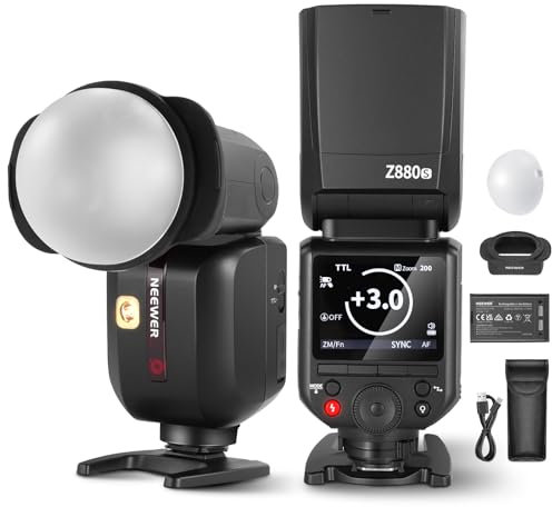 NEEWER Z880-S 76Ws 2,4G TTL Flash Speedlite Cámara Compatible con Sony, Difusor y Adaptador, Lámpara Modelado, Interruptor Rápido TTL/M,GN60 1/8000s HSS 7.2V/3000mAh Batería 600 Flash Máxima Potencia