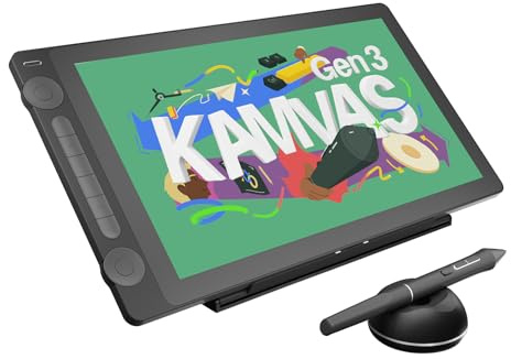 HUION KAMVAS 16 (Gen 3) Tavoletta da disegno con schermo, 15,9 pollici, 2,5 K, QHD, Art Tablet con vetro laminato anti-scintillio completo, 99% sRGB, PenTech 4.0, pressione penna 16384, doppio
