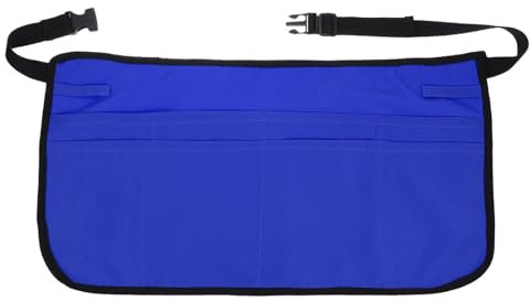 sourcing map Delantal de limpieza profesional impermeable de 11.8 x 21.7 pulgadas, cinturón de cintura ajustable, delantales cortos con 5 bolsillos para limpieza de trabajo de casa, hotel, color azul,