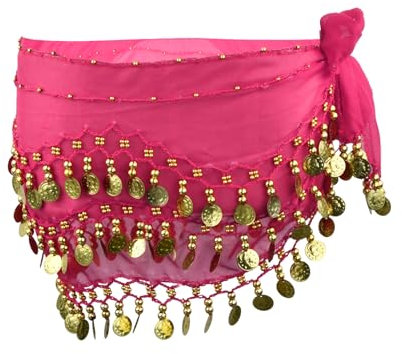 Damen Bauchtanz Gürtel, Professionelles Bauchtanz Kostüm Chiffon Hüfttuch mit 128 Goldene Münzen, Tanztuch Bauchtanz Rock (DE/NL/SE/PL, Alphanumerisch, Einheitsgröße, Regular, Regular, Gelb)