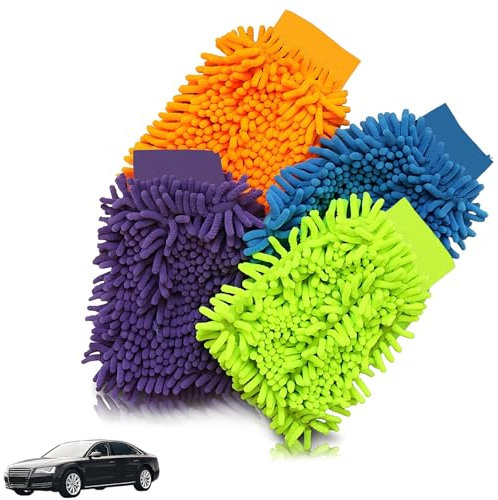 agogue Set di 4 guanti da bagno auto in microfibra per lavaggio auto, pulizia auto, superfici lucide per veicoli, moto, mobili, set di biancheria auto