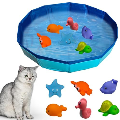 DePro Katzenpool, mit Fisch Wasser Spielzeug Faltbarer Pool 50x10 cm Katzen Pool, Interaktives Wasserspielzeug, Tragbares Katzen Hundepool für Katzen und Hunde zum Spielen Baden Verwendet