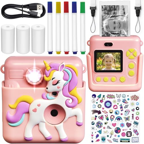 Denver KPC-1363RO Fotocamera Istantanea per Bambini con Stampa Termica, 20MP, Video Full HD 1080p, Schermo LCD 2”, Cover in Silicone, Rosa