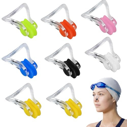 8 PCS Swimming Nose Clips - Soft Silicone Nose Plugs for Adults and Kids, Comfortable and Waterproof