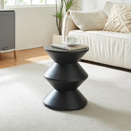 [en.casa] Tavolino da Divano Tavolo Basso Rotondo in Calcestruzzo Leggero Tavolino da Caffè Design per Interni ed Esterni Coperti 47xØ37 cm Nero