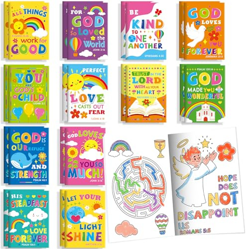 BenLouis 24 Pcs Bible Verses Mini Coloring Books for Kids Party Favors | Christian Party Favors for Kids Ages 4-12, Small Activity Book Bulk, Church Goodie Bags, Sunday School Gifts, Classroom