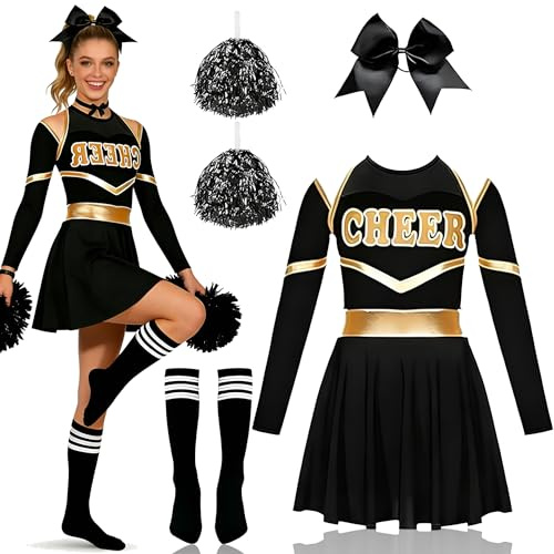 Shengruili Disfraz de Animadora Mujer Adulta,Disfraz de Animadora con accesorios para niña Cheerleader,disfraz Carnaval para Halloween y Fiestas de Disfraces