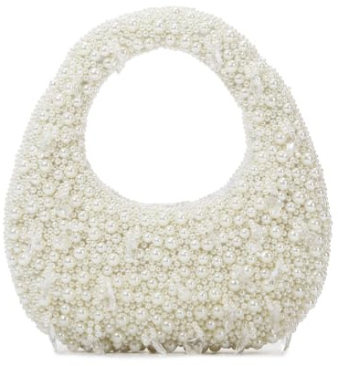 Jywmsc White Pearl Clutch Purse for Women Formal Bride Evening Bag Beaded Handbag Tote Wallet for Party Wedding
