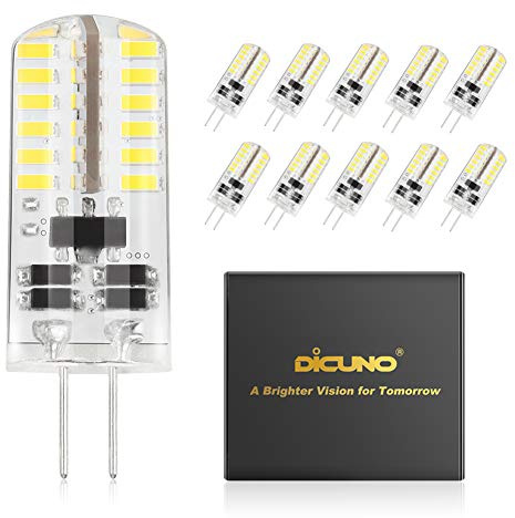 DiCUNO G4 LED Bulb, JC Bi-Pin Base Light Bulbs 3W, 12V AC/DC, Equivalent to 20W-25W T3 Halogen Replacement, Daylight White 6000K, Non-dimmable, for Landscape, Puck, Under Cabinet Lighting, 10 Packs