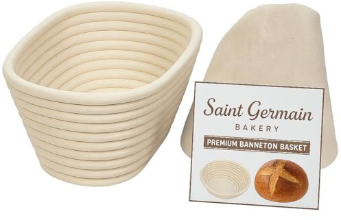 Saint Germain Bakery Premium Round Bread Banneton Basket with Liner - Perfect Brotform Proofing Basket for Making Beautiful Bread (10 inch Oval)