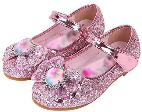 Eleasica Zapatos de Vestir Niña Princesa Elsa Zapatos de Disfraz Punta Cerrada Navidad Cumpleaños Regalo Sandalias de Vestir Sin Tacón Lentejuelas Cosplay Carnaval Halloween,Rosa,28