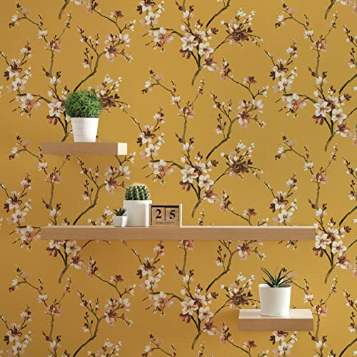 TADESSI Tapete Blumen Mario M1-No.832 Vliestapete Gelb Orange Blumenoptik Floral für Wohnzimmer Schlafzimmer Küche