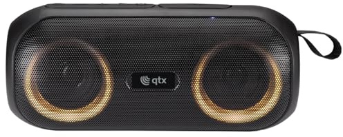 QTX Speaker Wireless Bluetooth Portable Speaker with LED Lights, IPX4 Waterproof, Stereo Sound, FM Radio, Rechargeable Battery for Home Outdoor Travel Black