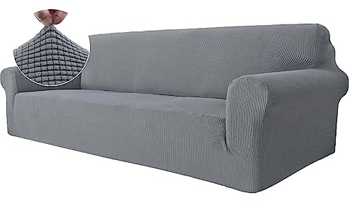 Ystyle Housse Canapé 4 Places avec Accoudoirs, Extensible Housses de Canapé, Universelle Housse Canape Protection Chat Chiens Griffures, Housse Fauteuil Antidérapante, Gris Clair