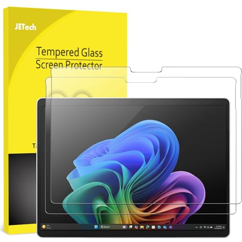 JETech Protector de Pantalla para Surface Pro 11/10 (2024)/Pro 9 (2022) 13 Pulgadas, 9H Cristal Vidrio Templado, Soporte Lápiz Surface Pen, HD Transparente, 2 Unidades