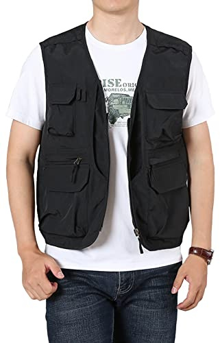 LOUECHY Chaleco ligero para hombre, con múltiples bolsillos, para viajes, senderismo, pesca, Negro , L