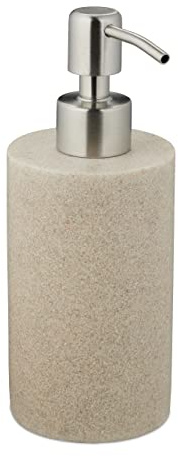 Relaxdays Seifenspender, 180 ml, nachfüllbar, Bad, WC, Küche, Flüssigseifenspender, Polyresin, Edelstahlpumpe, Sand