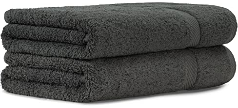 Luckytowel 2er Duschtuch Set 100% Baumwolle, 70x140cm Handtücher, 2er Pack Badetuch Anthrazit