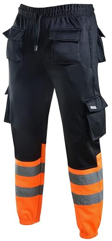 MS9 Mens Hi Viz Vis High Visibility Fleece Cargo Work Trousers Joggers Orange