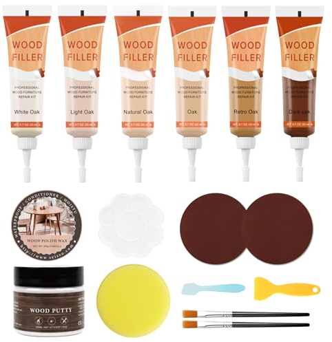 DEWEL Kit de Reparación de Madera, Masilla de Madera 100g, Rellenos de Madera en 6 Colores, Reparar y Restaurar Color, Grietas y Agujeros en Suelos, Gabinetes y Muebles de Madera