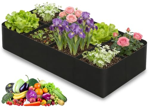 MEETOZ Grande aiuola da giardino rialzata in tessuto, 8 griglie rettangolari per piante e fiori, contenitore per piantare verdure, patate, pomodori, fragole, fiori e frutta (180 x 90 x 30 cm)