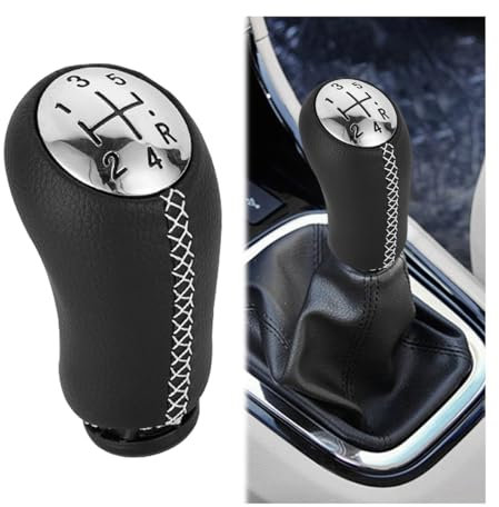 Adunsiaoto Schaltknüppel-Handball, Schaltknauf 5 Gang Mit Adapter, Auto Schaltknauf, Auto Schaltknauf Schalthebel, Premium-Leder Schalthebel Auto, Manual Automotive Gear Schalthebel(Weiße Linie)