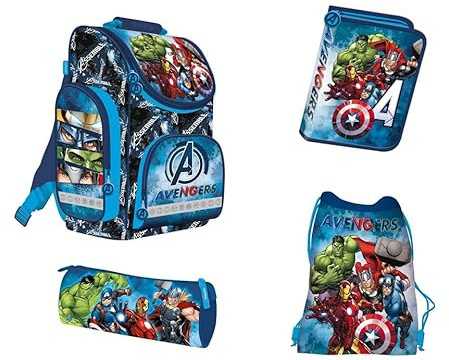 St. Majewski Avengers Schulranzen Set 4teilig - Schulranzen, Schüleretui 1Zip ungefüllt, Faulenzeretui und Schuhbeutel