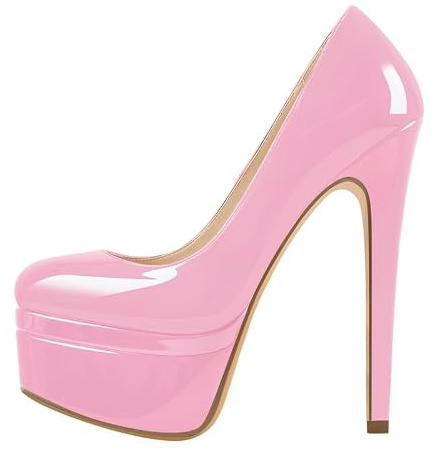 blingqueen Women's Platform Pumps with Stilettos Stiletto Heel Slip On Pumps Patent Leather Pink Sky High Heel Sexy Heel for Women 6 Inch Heel Pumps Size 13