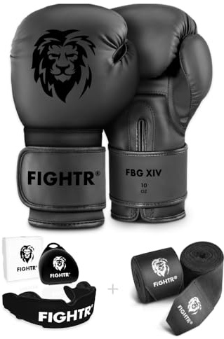 FIGHTR® Starter Set Boxen | Set aus Boxhandschuhe Boxbandagen Mundschutz für Boxen, MMA, Muay Thai & Kickboxen | Größen 8-16 oz, inkl. Tragetasche (16 oz)