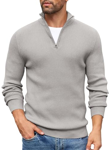 COOFANDY Mens Quarter Zip Jumper Knitted Turtleneck Sweater Long Sleeved Mock Neck Pullover Winter Sweater Slim Fit Pullover